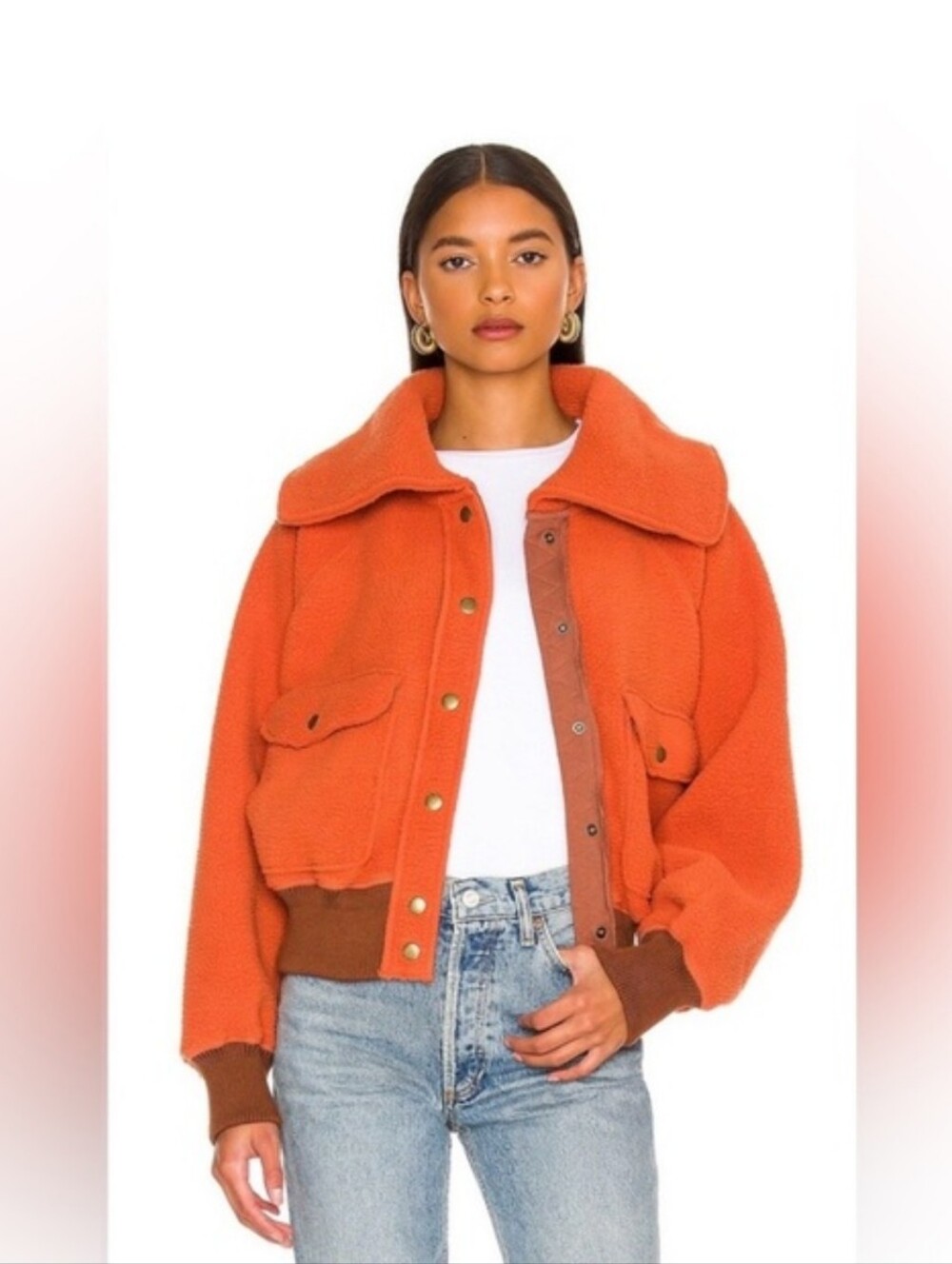 We The Free Shasta Orange Teddy Bomber Jacket